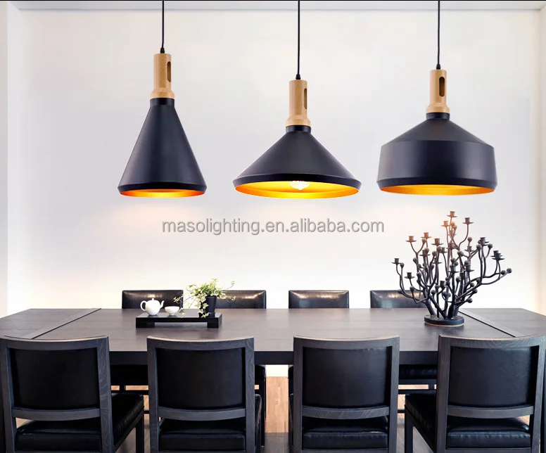 Modern Nordic Wooden Iron Chandelier Pendant Lamp Dinning Room Personality Wooden Lights Cone Novelty Ceiling Lights