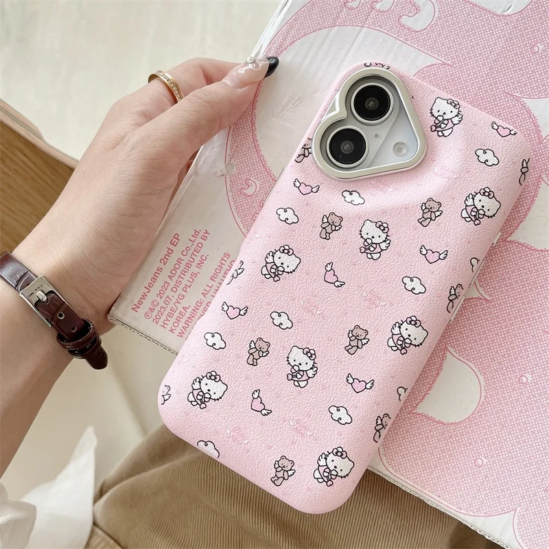 Fashion Girl Cartoon Drum Bag Full Powder Blue Cat Shockproof Mobile Phone Accessories Cover Case For iPhone 13 14 15 16 Pro Max
