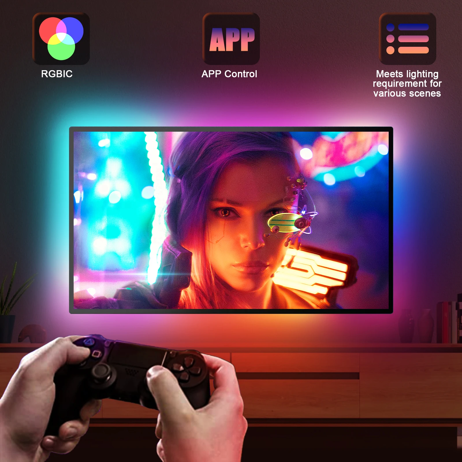 TV LED Backlight Immersion Ambient TV Strip Lights for 55-65 Inch HDMI 2.0 Sync Box RGB Backlight Music Sync TV Light