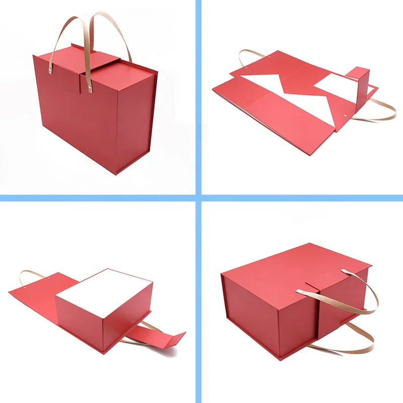 Manufacturer Cardboard Suitcase Packaging Box Red Color Custom Paper Kraft Pink Paper Gift Box With Magnetic Lid Handle shopping