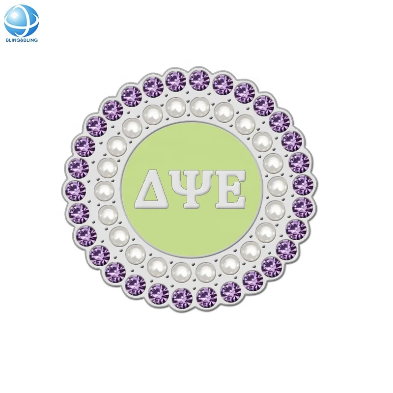 Handmade Navy Blue Enamel Rhinestone Geek Letter Fraternity Brooch Pearl Delta Epsilon Psi Brotherhood Pins For Social Gifts