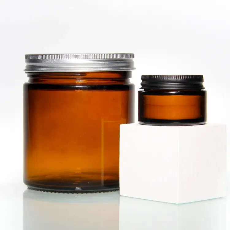 Factor Direct 2oz 4oz 8oz Amber Glass Candle Jar with Wooden Lids