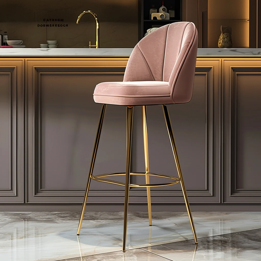 China Manufacture Kitchen Flannel Bar Stool Chair Metal Frame Velvet Bar Chair High Chair