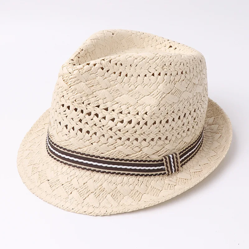 Outdoor Men and Kids Spring Summer Breathable Hat Panama Cap Straw Hats Sun Straw Braid Floppy Fedora Beach
