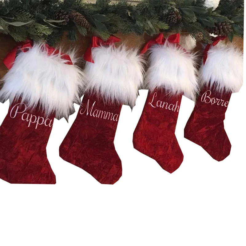 
Wholesale Monogram Traditional Red Faux Fur Christmas Stocking 