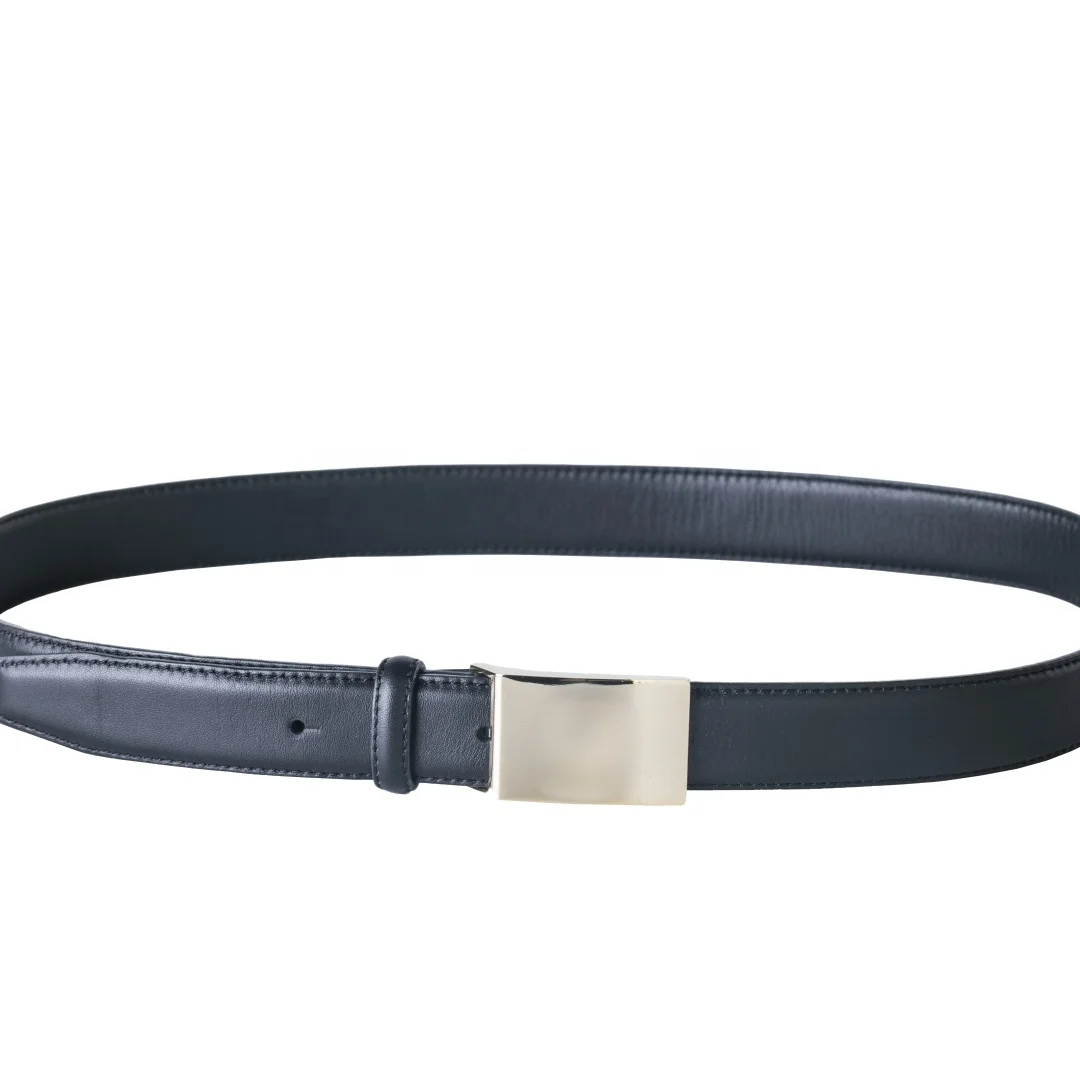 Men Office Business Inner Belt Black Genuine Cow Leather Metal Buckle