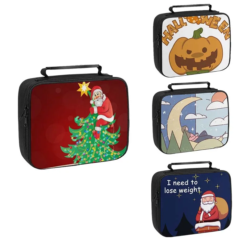 New design Christmas cute prints soft leather waterproof food Bottle carry insulated cooler school kid lunch box bags