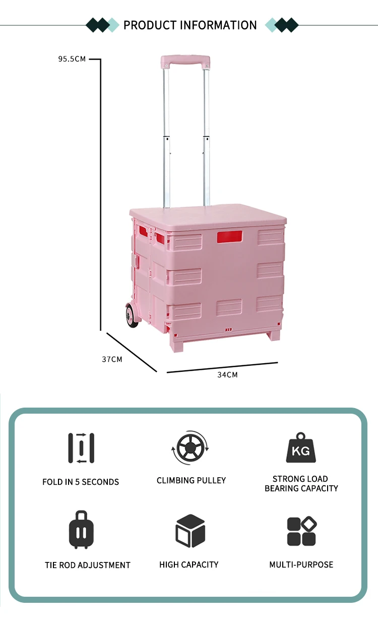 DRX Foldable Shopping Trolley Bag Folding Shopping Carts Portable Rolling Handcart