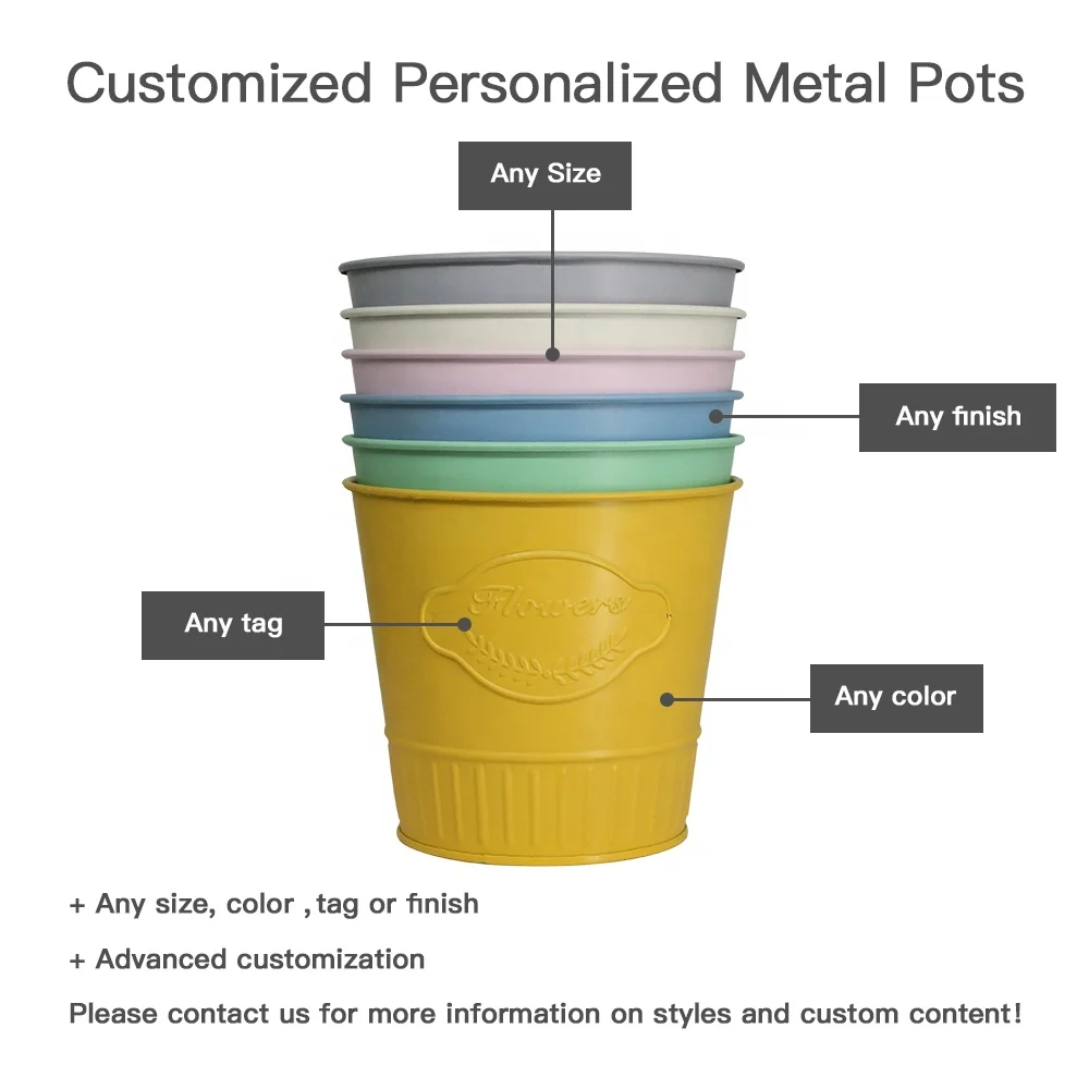 Customized Metal Pot Metal Plastic Planter Vase Metal Buckets Garden Home Wedding Decoration