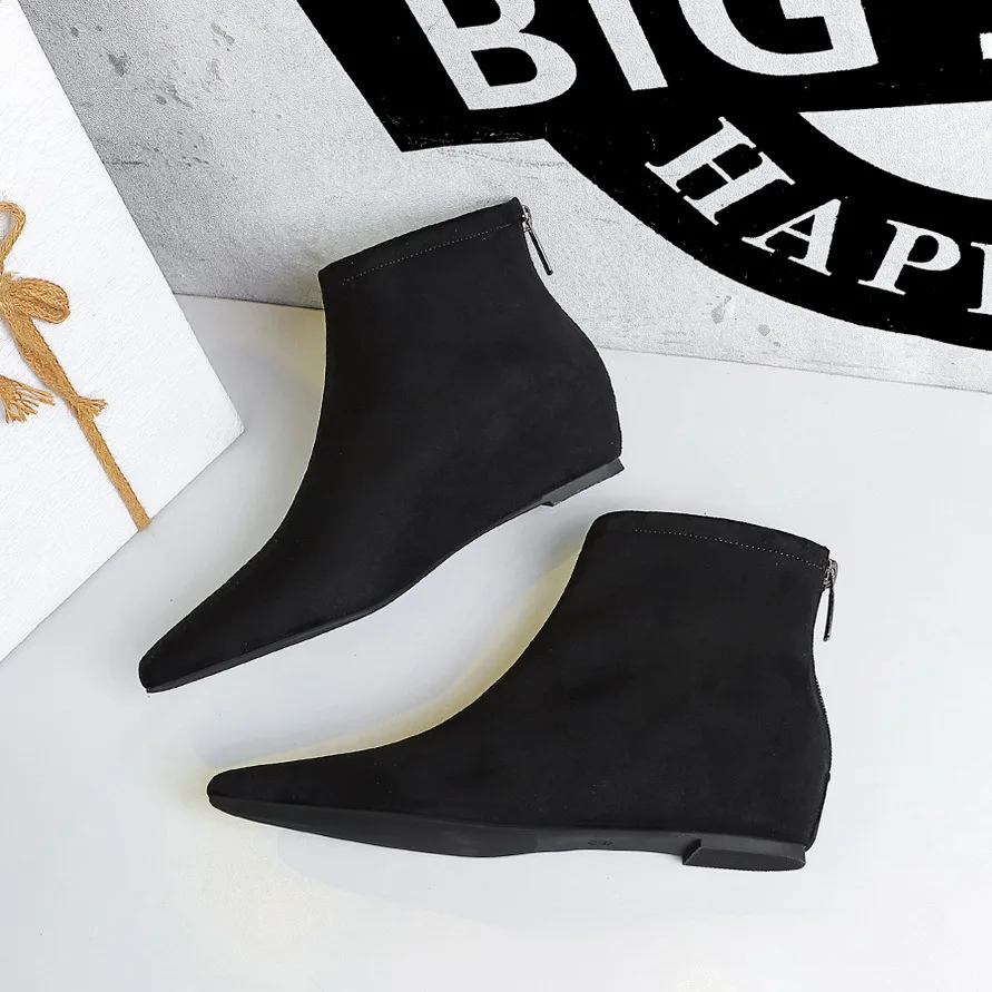 Women Wedge High Heels Boot Zipper High Platform Chunky Heels Plus Size Ankle Boots Shoes Femme Botas Footwear