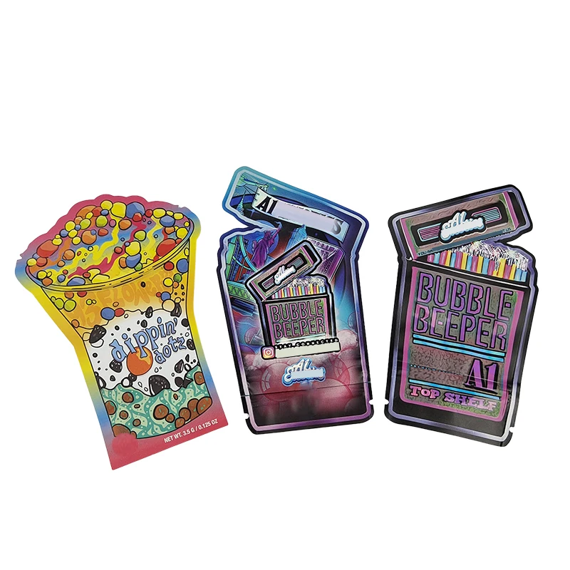 Custom Printed Soft Touch Cali Packs 3.5g Canned Bottle Popcorn Shape Aluminum Foil Smell Proof  7g 35g Edible Die Cut Mylar Bag