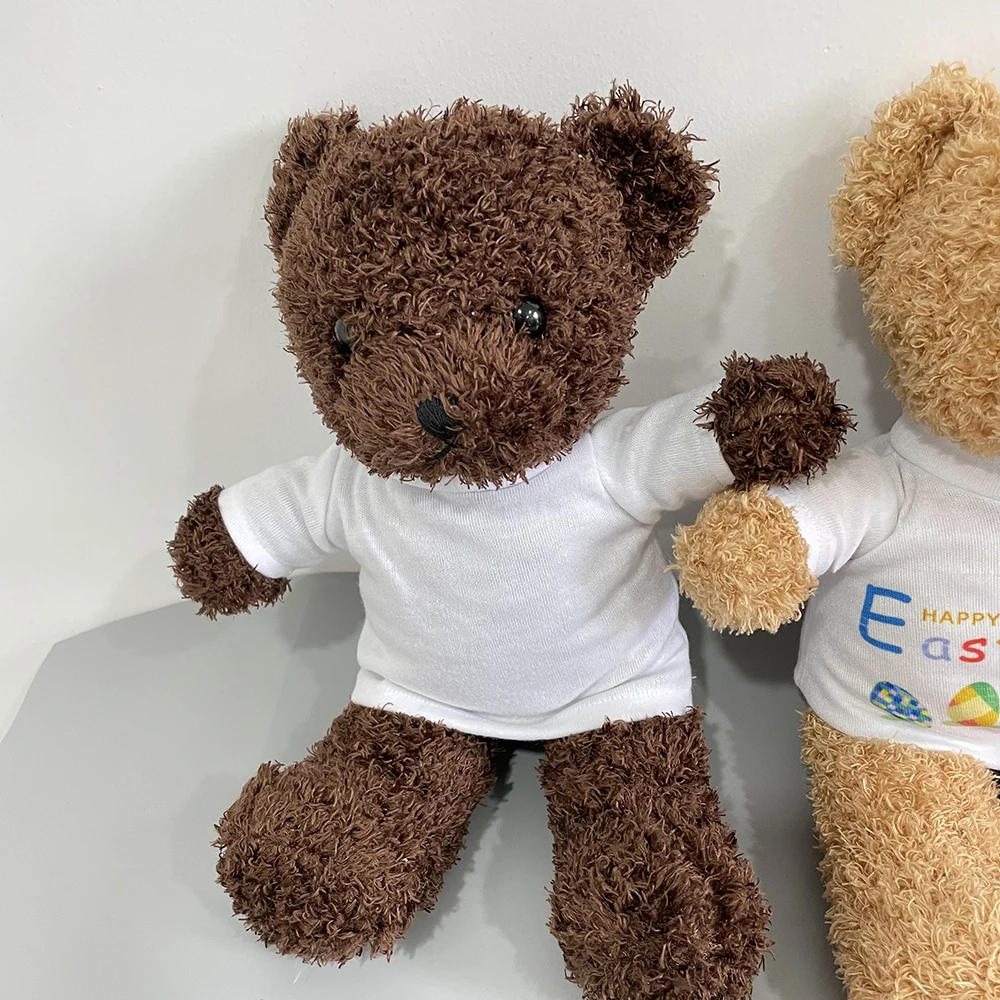 USA warehouse blank sublimation cute Plush Teddy Bear toy Clothes tee T shirts sublimation teddy bear with white T shirt