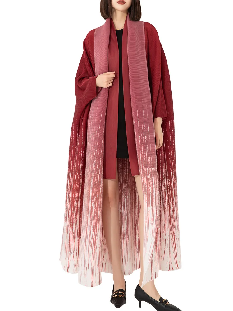 New Design Split Gradient Elegant Scarf Plus Free Size Midi Length Autumn Women Coat
