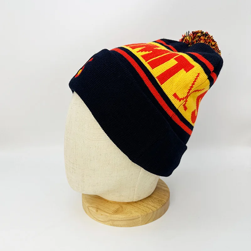 Men Woman Gorros Caps Warm Knitted Jacquard Pattern Thermal Acrylic Winter Hats Custom Pom Pom Beanie Hats