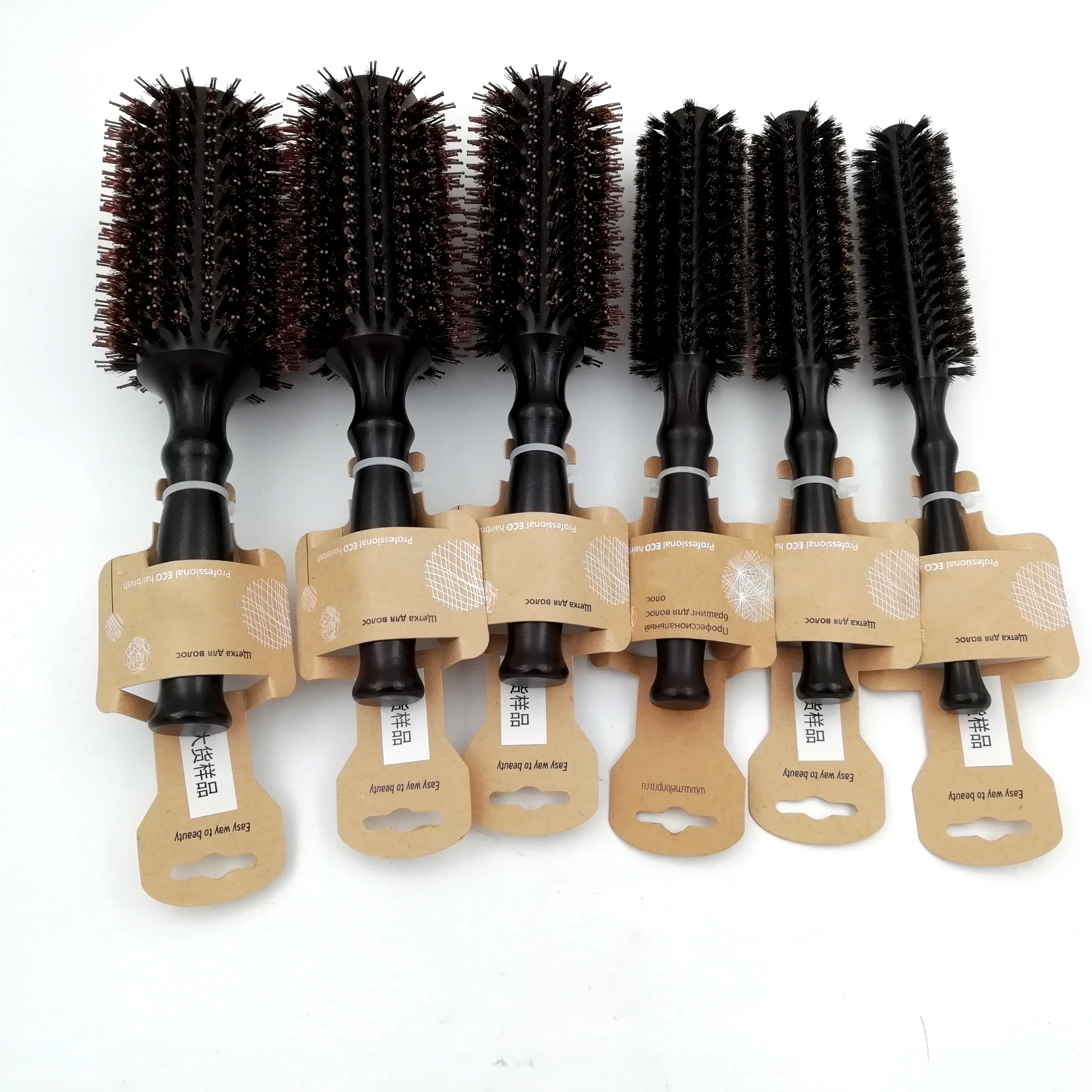 Wooden Round Hair Brush With Natural Bristles 10 Rows