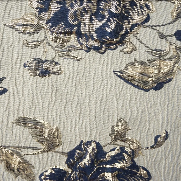 2021 Hot selling sparkling blue flowers woven jacquard brocade metallic fabric for dress
