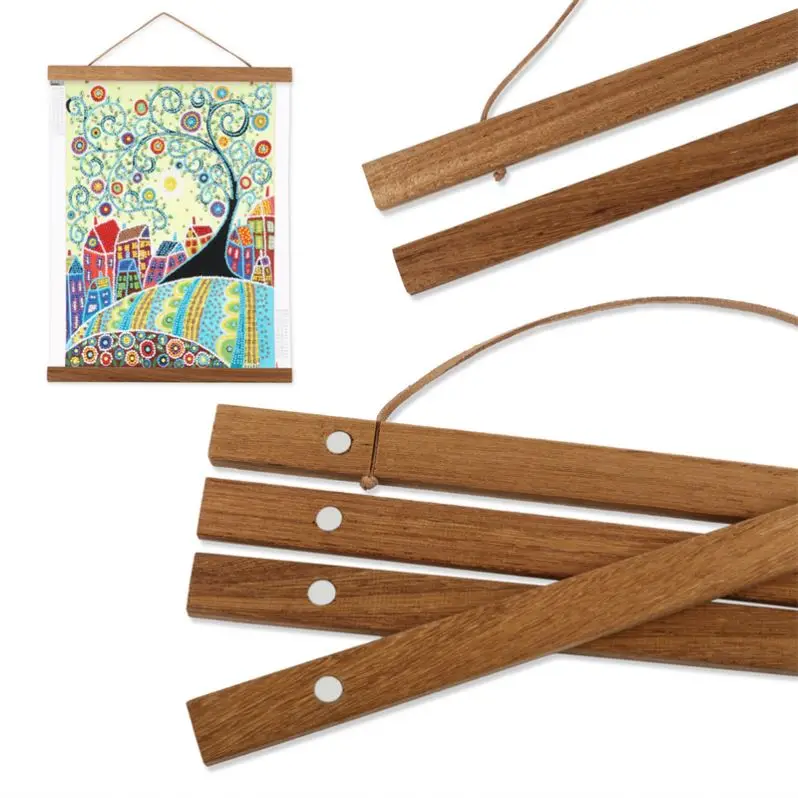 Modern Teak Wood Wall Hanging Diy Frame For Posters Canvas Decorative Poster Hanger Magnet Picture