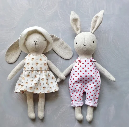lovely baby linen cotton rabbit doll toys with dress