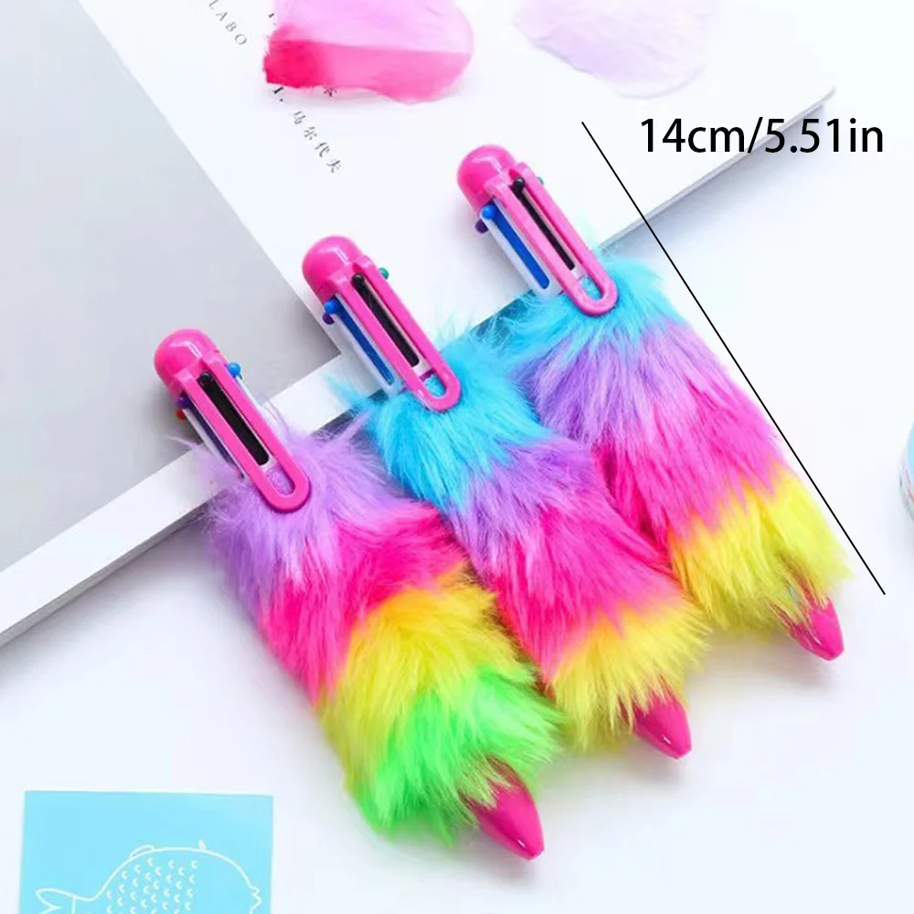 new plush multi-color ballpoint pen creative multicolor rainbow 6 color pen for girl more beautiful scenery fluffy maomao pen