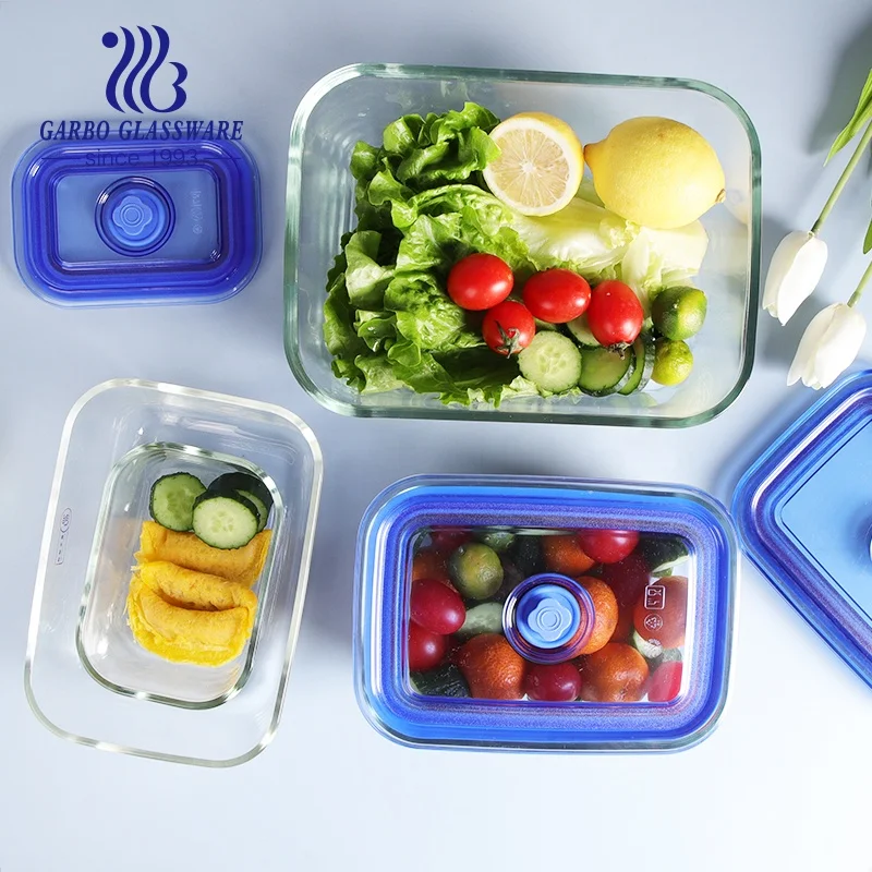 1L Glass Lunch Box With Divider and Lid Heat resistant glass food container