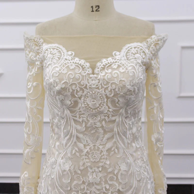 Eslieb SJ323 long sleeve  champagne  China wholesale Mermaid/Trumpet turkey wedding dress with fish tail