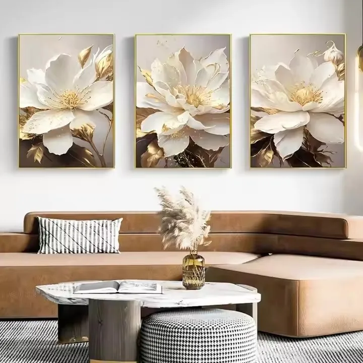 Abstract Gold Leaf White Flowers Modern Canvas Decorative Posters Canvas Wall Art Picture Printing Living Room Home Decor