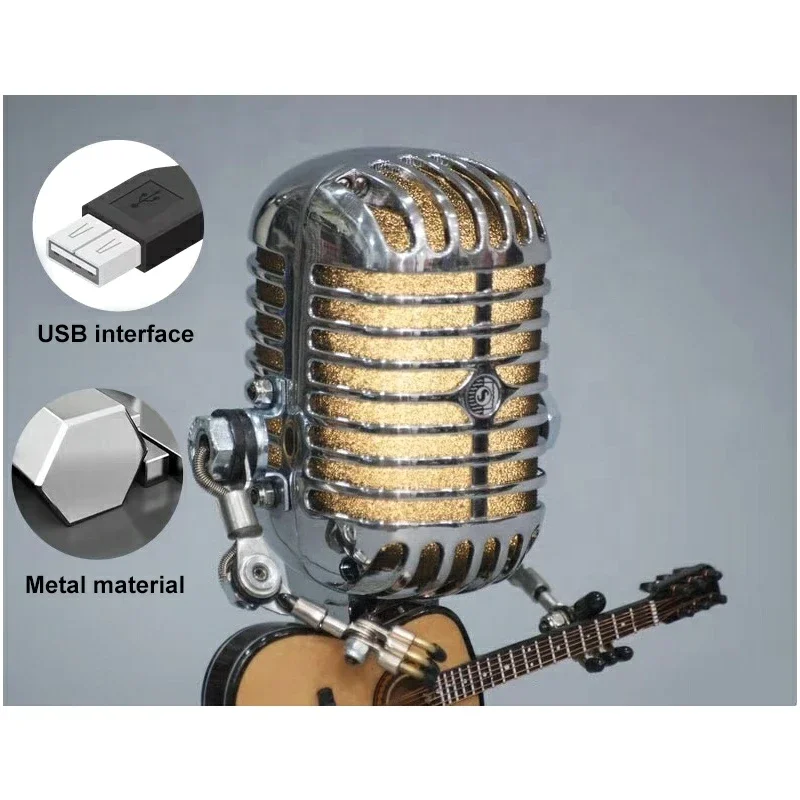 Vintage Model Playing Guitar Decoration Desk Lamp Retro Wrought Iron Microphone Lamp Robot Desk Lamp Decoration