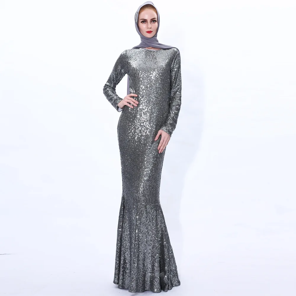 5038 Kuwii Manufacturer well made  ramadan sequins mermaid evening gown elegant dress abaya turkey muslim evening dress