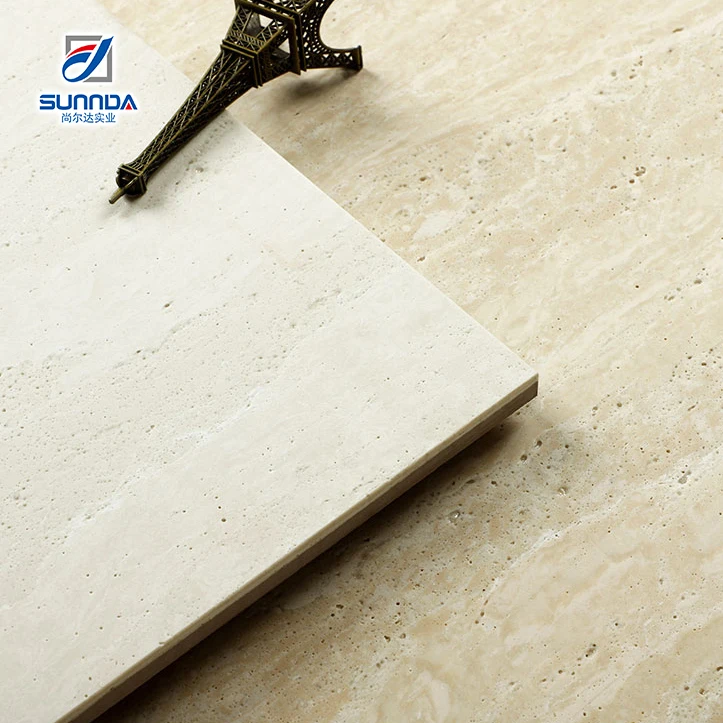 Travertine White Color Full body Polished Tile Rectified Natural Stone Beige Porcelain Tiles for Wall Cladding