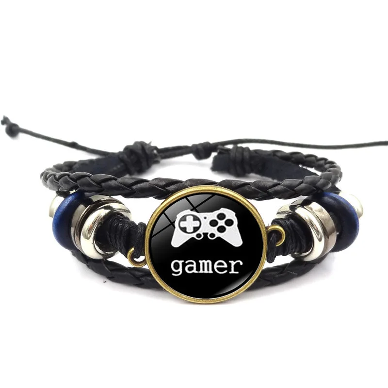 Handmade Glass Gem Art Photo Charm Bracelets Jewelry Old Video Game Controller Leather Bracelet