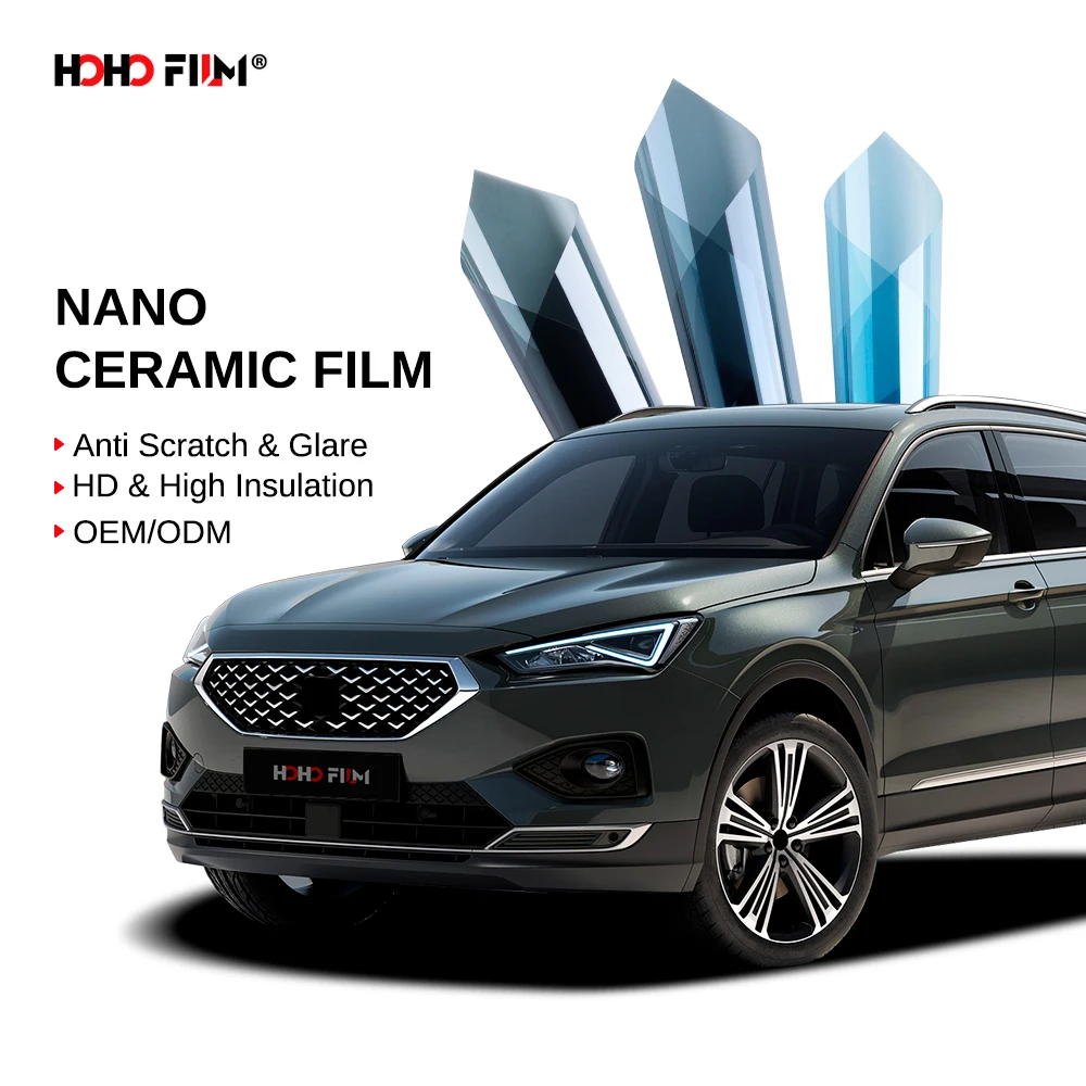 HOHOFILM Tinted Car Windows Glass Nano Ceramic Solar Film Light black Car Window Tint 5% 15% 35% 50% VLT car cheap solar film