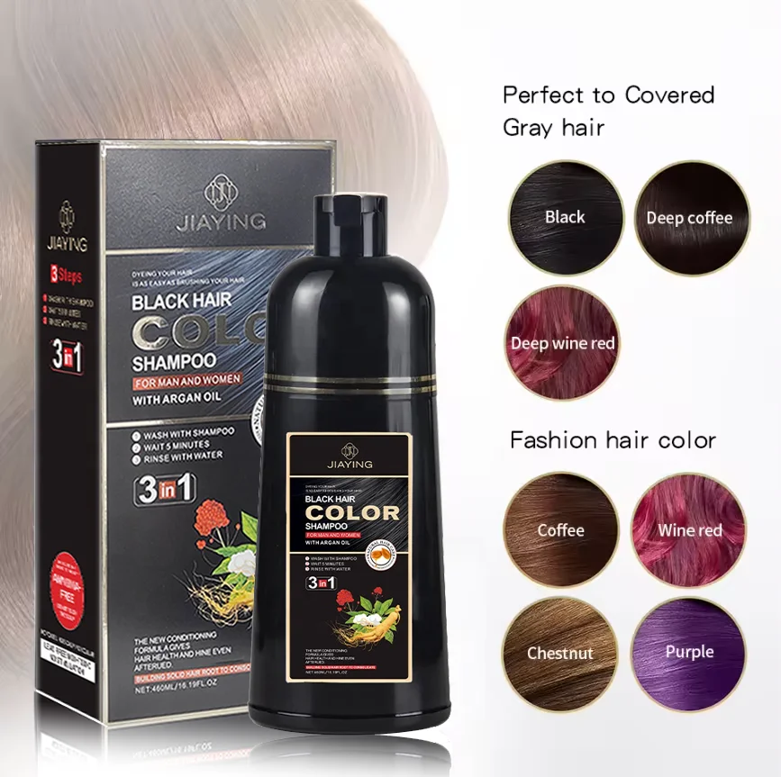 20 YEARS Manufacture No Side Effect Ginseng Black Magic 5 Minutes Natural Black Hair Dye Shampoo 3 in 1 Permanent Color Shampoo