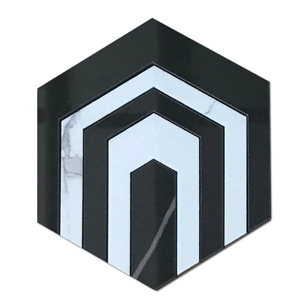 Samistone Bianco Каррара и черный Маркина геометрический узор художественная Водоструйная черно-белая мраморная мозаичная