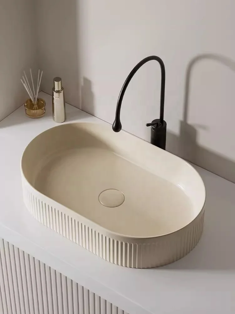 Cream style porcelain countertop Wash basins restroom sink washroom single basin balcony rectangular pot circular small sink