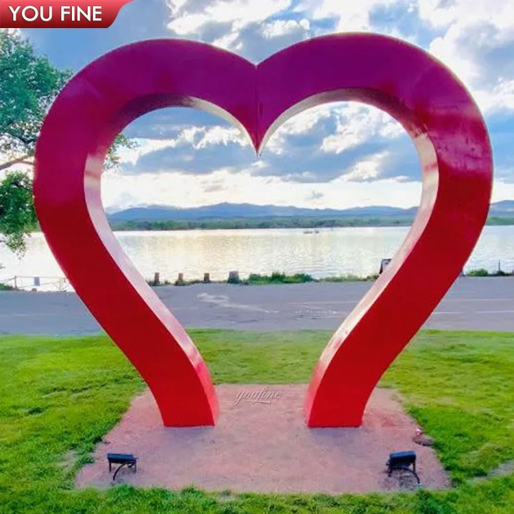 Outdoor Garden Decoration Custom Modern Art Mirror Polished Metal Stainless Steel Heart Shape Arch Statue