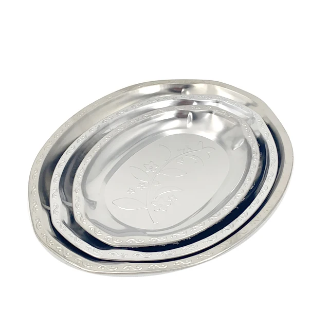 
Food Grade Stainless Steel Metal Serving Tray oval tray BBQ buffet tray 