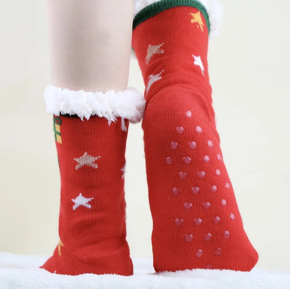 Winter Christmas Cartoon Floor Socks with Thick Velvet for Adults Children Men and Women Lamb Velvet Socks Slippers Socks