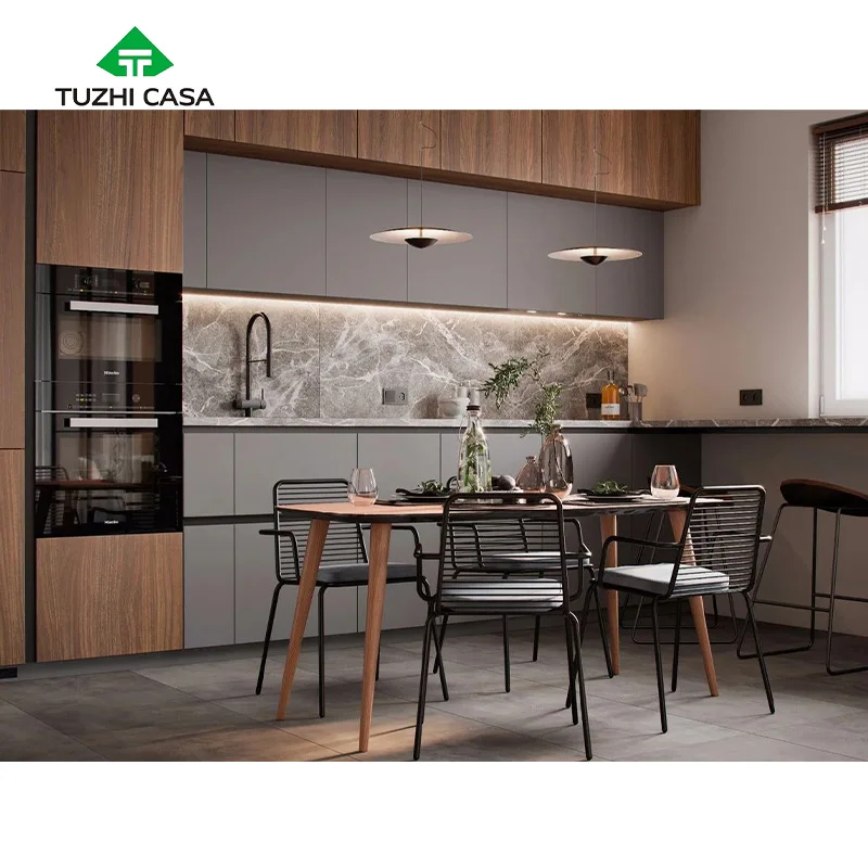 TUZHI CASA Slim Aluminium Profile Wood Stand Wall Kitchen Corner Swing Kitchen Cabinet Without Door