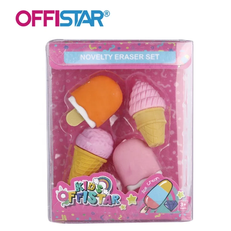 Wholesale promotional gift 3d ice cream cake fancy school gift cute kawaii eraser stationery set for kids