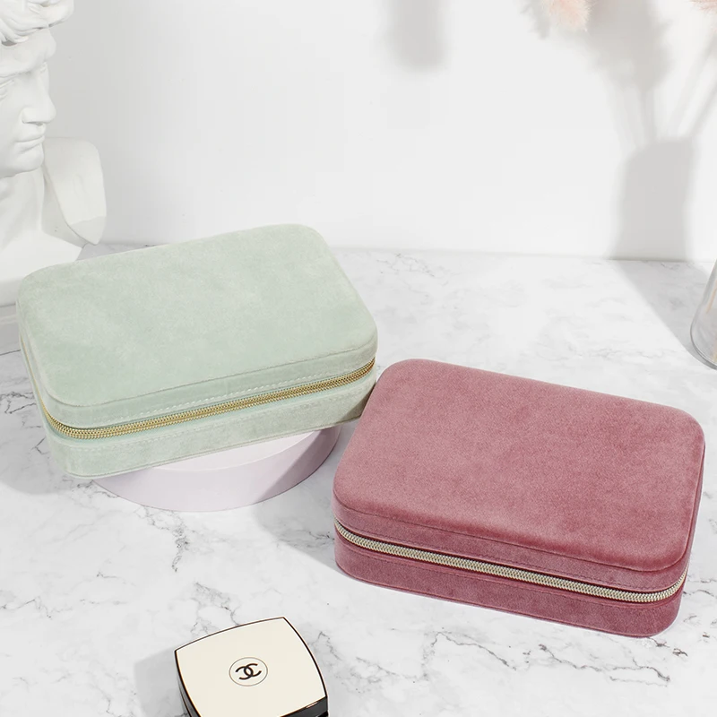 New Zipper Velvet Jewelry Travel Case Jewelry Accessory Storage Box Portable Jewelry Organizer for Women