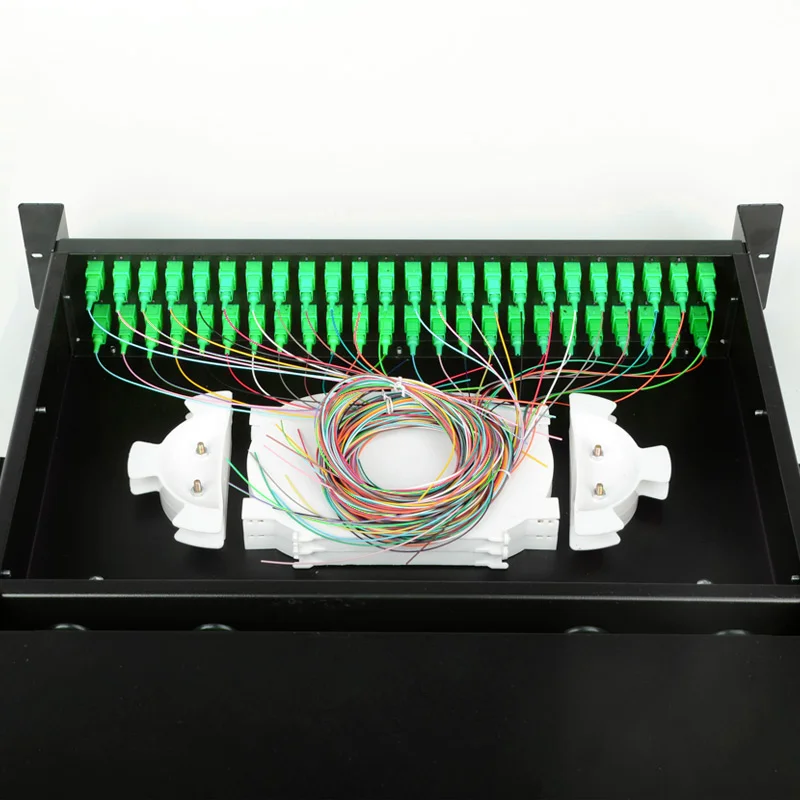 Pull-out ODF FC/SC/LC/ST fiber optic cable terminal box is fully equipped with 12/ 24/ 48/96/144 cores with pigtails