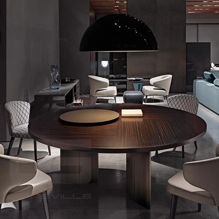 Nordic Luxury Modern White Marble Contemporary Gold Stainless Steel 8 Seater Kitchen Center Round Dining Table