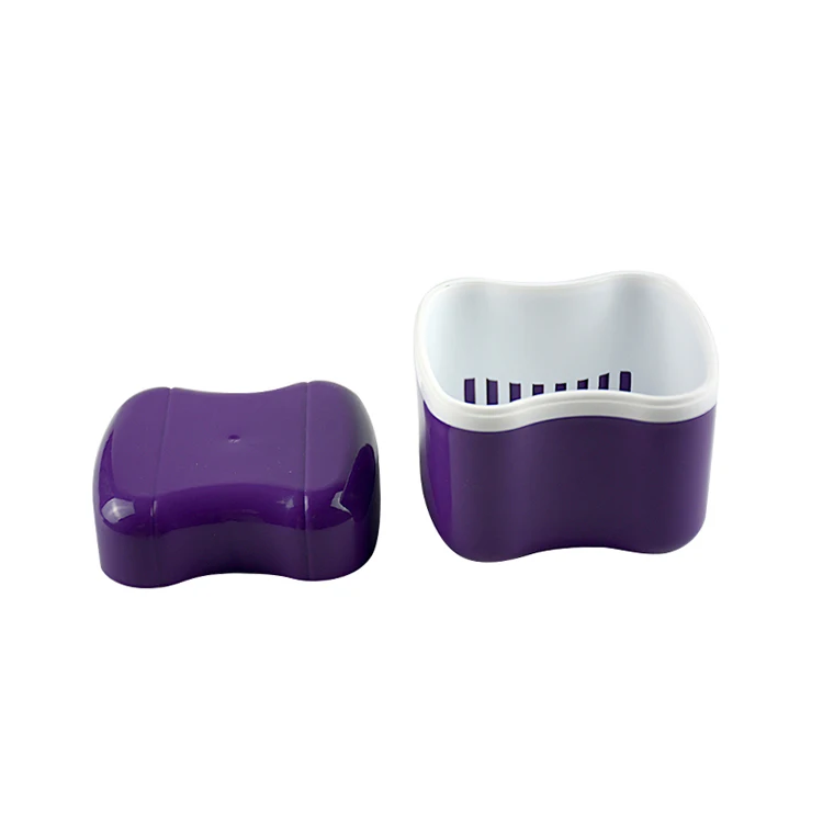2022 Plastic denture box cleaning box dental retainer container denture storage box with net