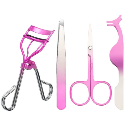 
Eyebrow Tweezers Scissors False Eyelash Applicator with Customized Packing Box Lash Curler 4Pcs Gold Eyelash Curler Set 