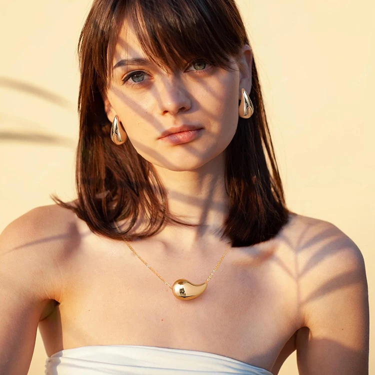 Stainless steel Teardrop Gold Big Earrings Fashion Jewelry Gift Waterdrop Gold Earrings Necklace Bracelet for Women