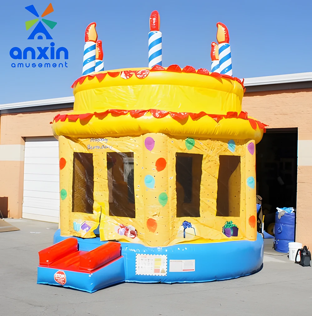 air blower up happy birthday cake inflatable combo slide jumping castle Factory direct sales