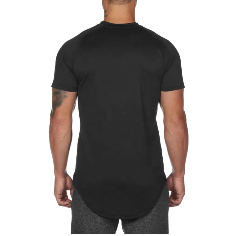 Latest Curved Hem T Shirt Stree Style Mens Longline Polyester Quick Dry Gym Long Line T Shirts For Men