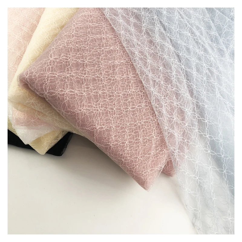 Fresh style 100%Nylon tulle mesh fabric Diamond flower pattern swiss voile lace fabric for Custom dress for ladies