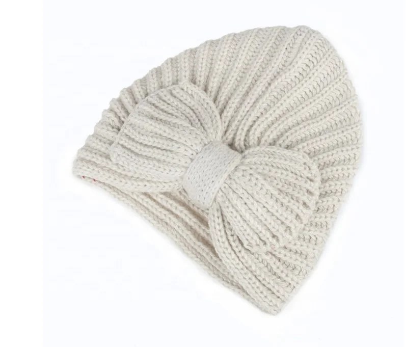 2022 New Winter Hat For Women Fashion Big Bow Beanie Turban Hat Knit Bonnet Femme