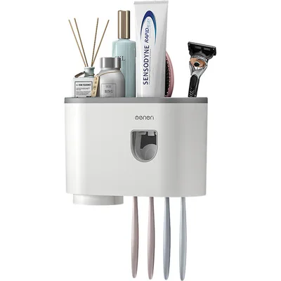 Plastic Tooth Brushing Water Washing Teeth Cleaner Cup Automatic Toothpaste Dispenser with oneToothbrush Holder